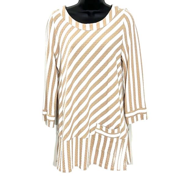 Soft Surroundings Glorietta Striped Top Cream Beige Size Xsmall - Picture 2 of 12
